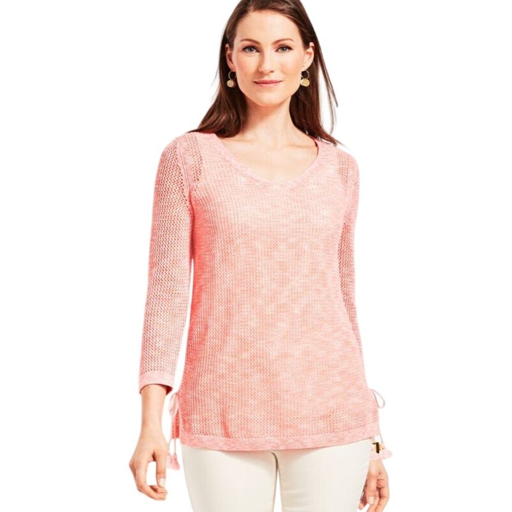 Talbots Space-Dye Mesh Side Tie Pullover Sweater Medium